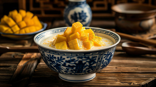 芒果酸奶碗食物摄影照片