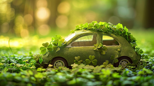小汽车上铺满树叶的摄影摄影配图