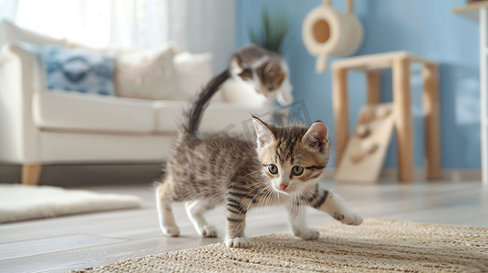 室内猫咪地毯宠物摄影照片
