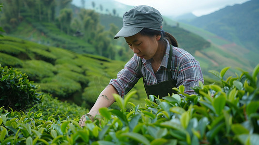 摄影绿色照片摄影照片_茶叶茶林采茶工绿色摄影照片