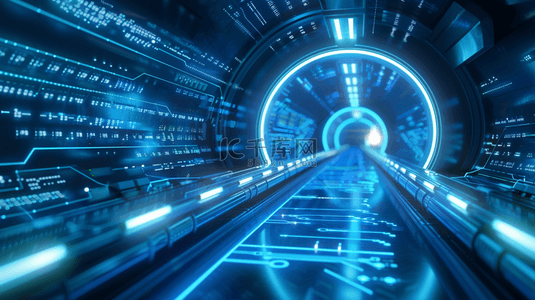 光效通道背景图片_蓝色虚拟科技光效隧道背景