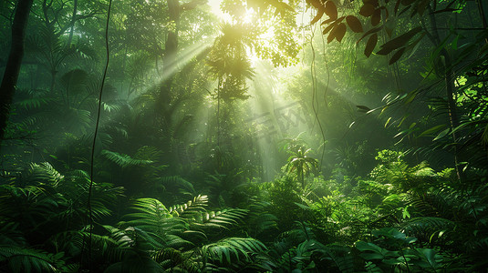阳光照射森林树叶的摄影摄影图