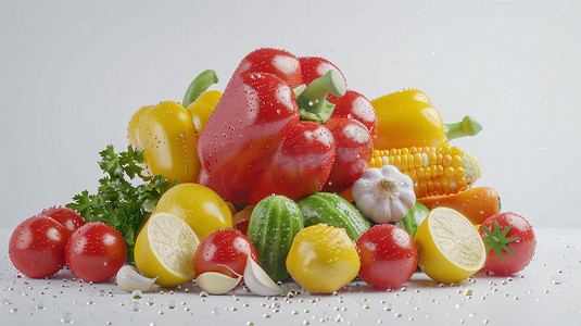 辣椒西红柿黄瓜片玉米摄影照片