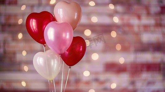摄影照片_一束粉色调情人节装饰气球图片