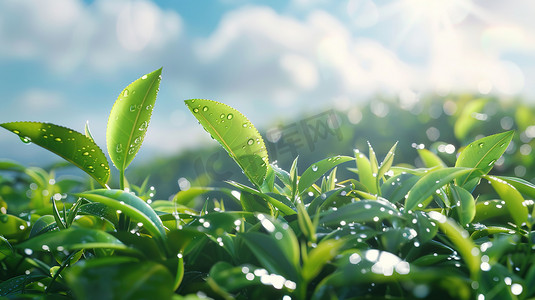 风景摄影照片_阳光下绿色茶园的摄影高清摄影图