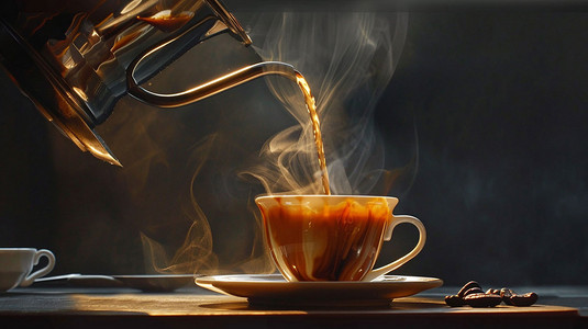 咖啡杯子茶壶热气摄影照片