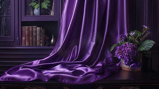 紫色幕布花朵盆栽摄影照片