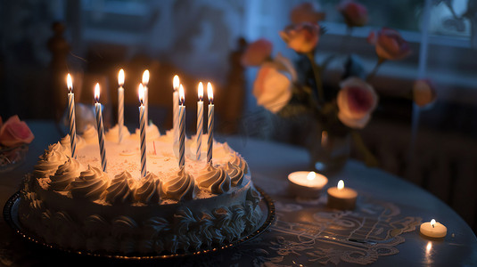 室内蜡烛蛋糕生日摄影照片