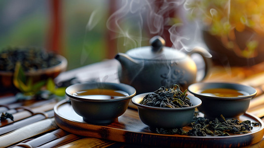 茶壶摄影照片_茶壶茶杯茶叶茶水摄影照片