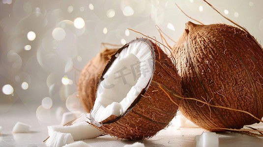 水果椰子切开的摄影高清图片