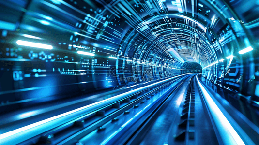 蓝色虚拟科技光效隧道背景
