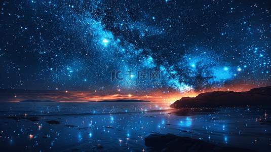 海边夜空背景图片_海边蓝色夜空的星光闪闪的天河背景