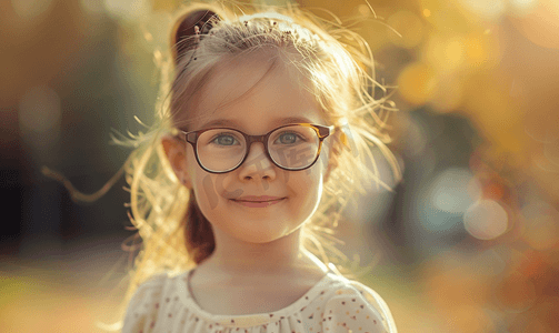 戴眼镜的女孩摄影照片_戴眼镜的小女孩