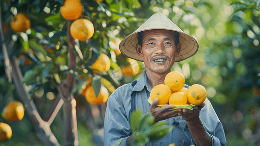 采摘橘子的果农摄影3