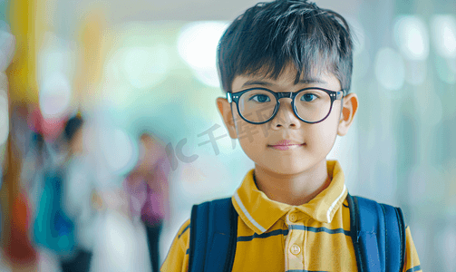 视力儿童摄影照片_需要佩戴眼镜的小学男生