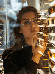 眼镜店检测视力的年轻女性