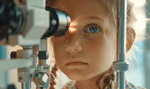 验光师给小女孩检查视力