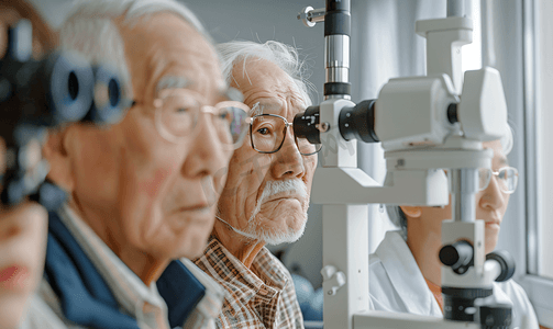 医用视力表摄影照片_检查视力的老年夫妻