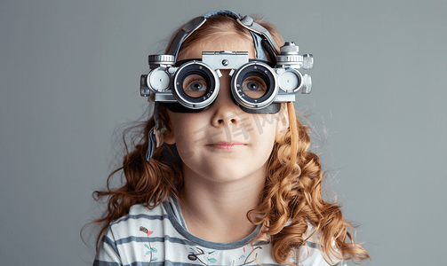 视力检测图片摄影照片_接受视力检测的小女孩