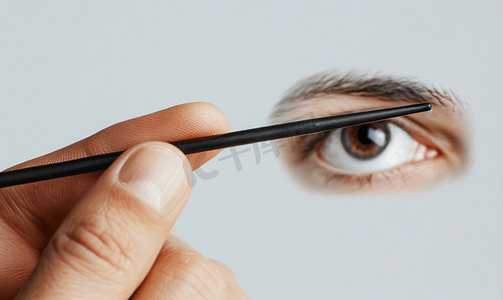 眼科医生用指挥棒指点视力检测表