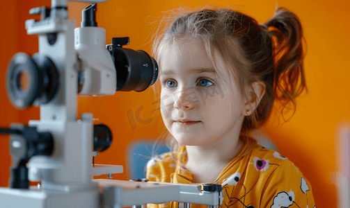 全国爱眼日图片摄影照片_接受视力检测的小女孩