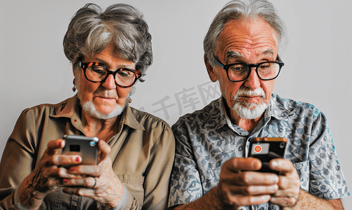 中年人近视眼镜看手机