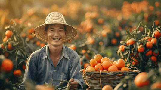 采摘橘子的果农摄影1