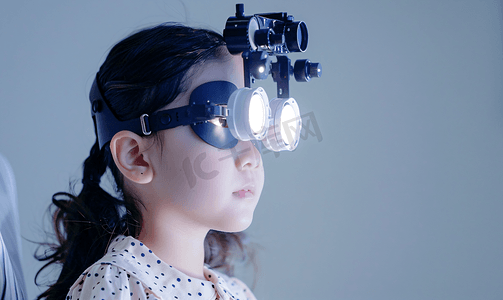 保护眼睛图片摄影照片_接受视力检测的小女孩