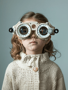 小女孩在专业验光机构检查视力