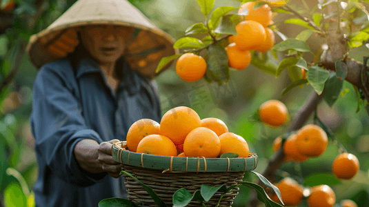 采摘橘子的果农摄影2