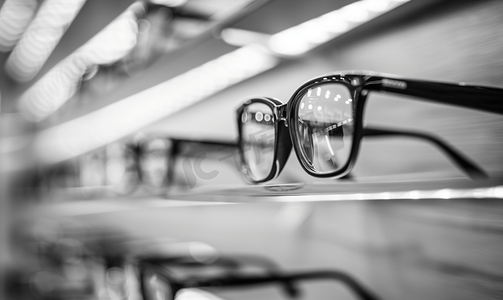 工艺眼镜框摄影照片_眼镜店货架上的眼镜框款式