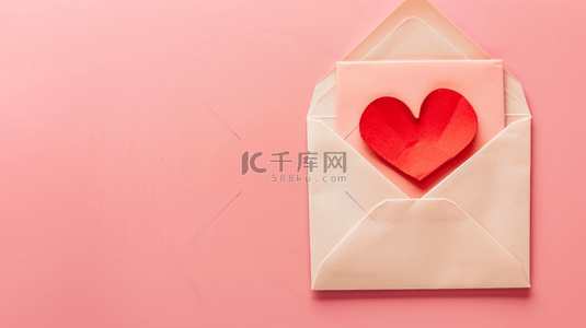 红色心背景背景图片_粉红底色上的红色心形信封背景