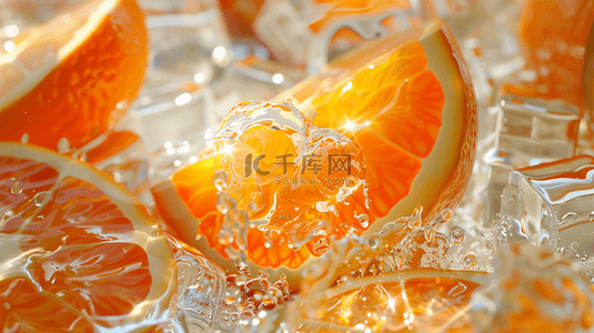鲜橙橙背景图片_夏日冰水上的香橙背景