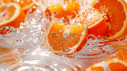 有机的背景图片_夏日冰水上的香橙背景