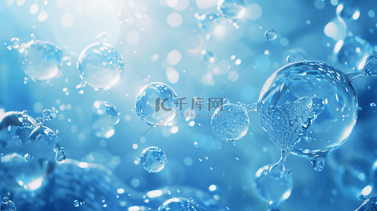 透明小球背景图片_闪烁着气泡的蓝色的水背景