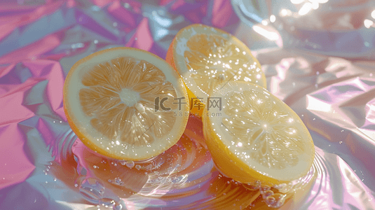 夏日水果冰块背景图片_夏日冰水上的柠檬切块背景