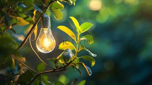 绿色灯泡背景图片_阳光照射树叶植物灯泡的背景