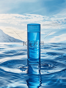 水水面膜背景图片_蓝色瓶装爽肤水水波纹场景拍摄的背景