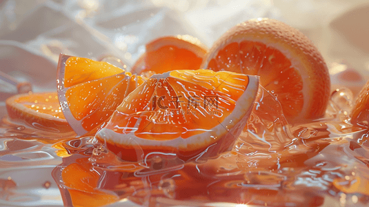 夏日冰水上的香橙背景