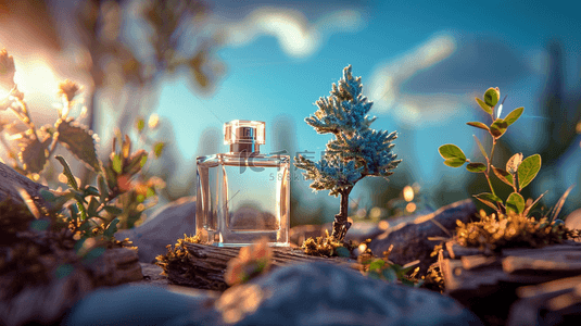 香水背景图片_户外树叶场景香水拍摄的背景