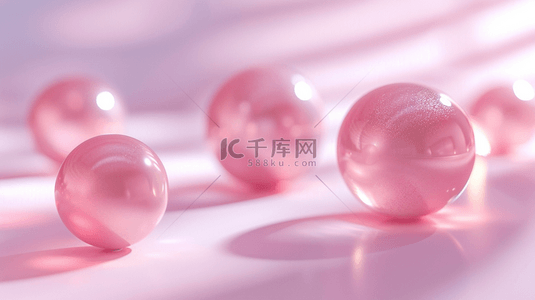 3D粉色地板上的透明晶球背景