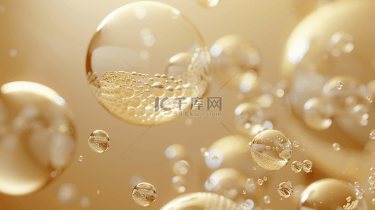 金黄色气泡泡沫晶莹剔透的背景