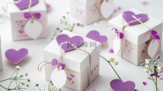 浪漫紫色花朵背景图片_可爱礼物盒浪漫背景