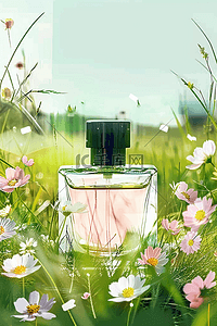 玻璃水海报背景图片_化妆品摄影植物背景绿色花草