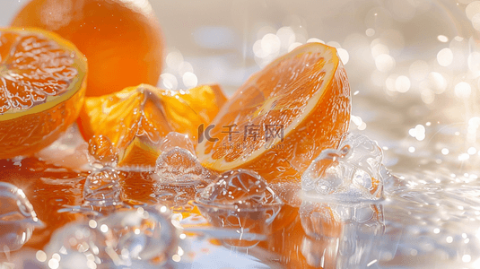 鲜橙橙背景图片_夏日冰水上的香橙背景