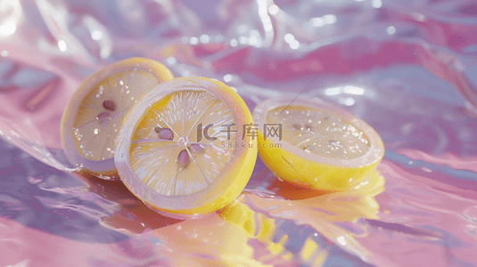 夏日冰块水果背景图片_夏日冰水上的柠檬切块背景