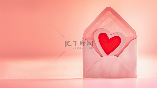 红色底色背景图片_粉红底色上的红色心形信封背景