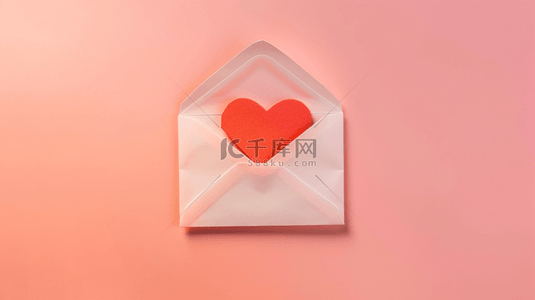 红色甜蜜背景图片_粉红底色上的红色心形信封背景