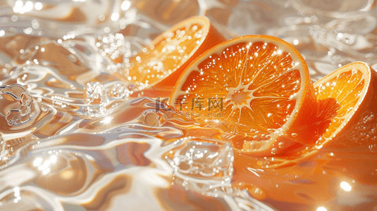 鲜橙背景图片_夏日冰水上的香橙背景