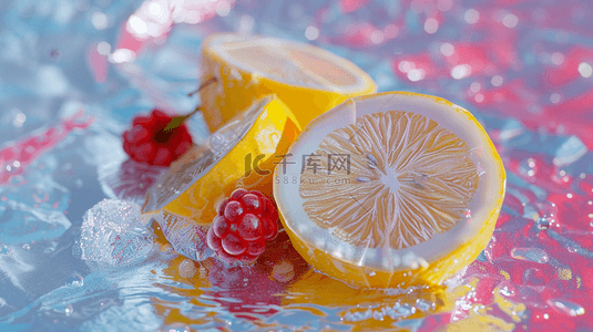 夏日冰水上的柠檬切块背景